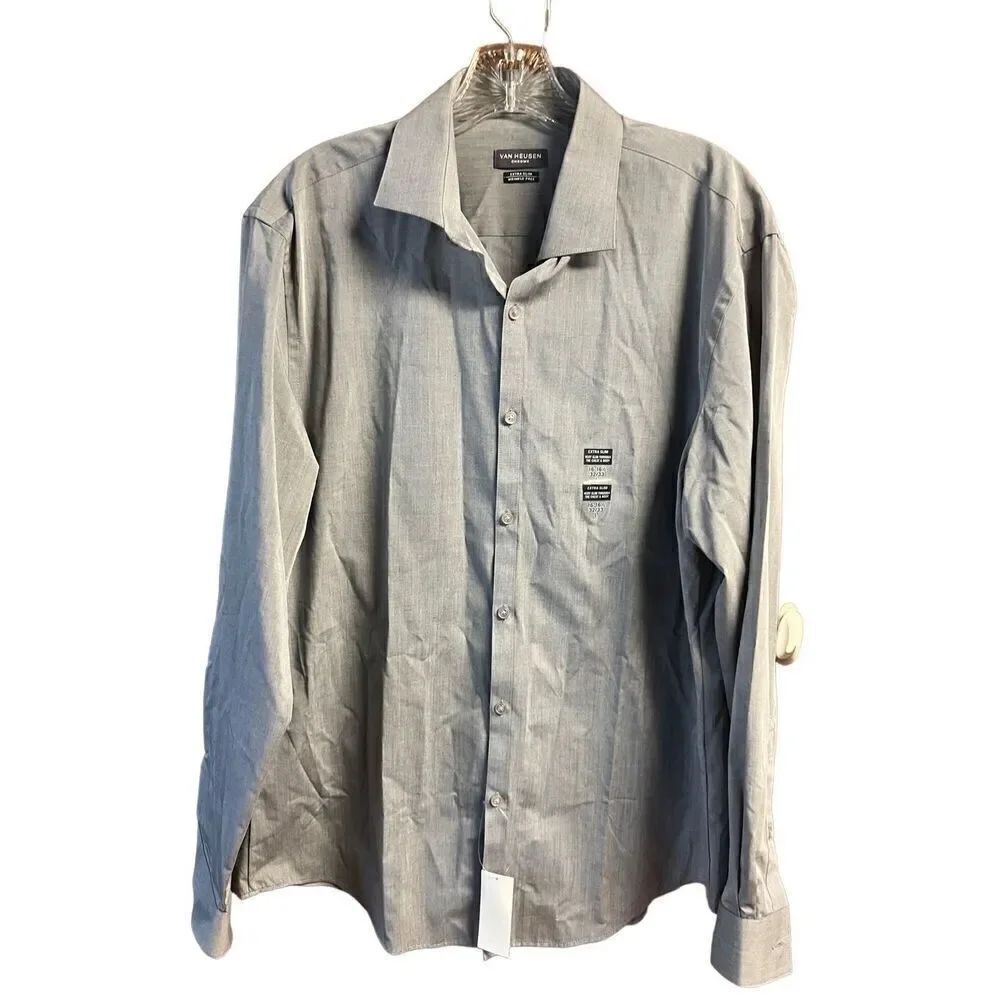 Van Heusen Long Sleeve casual Shirt Sz L Extra Slim Gray NWT